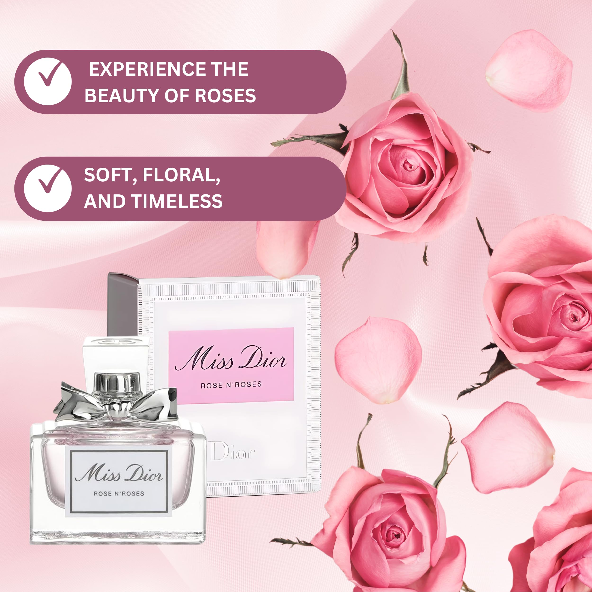 Diseño sobrio de botella Miss Dior Rose N' Roses.
