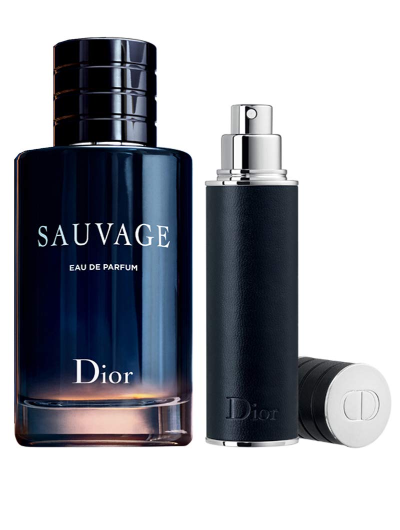 Dior Sauvage gift set bottle and travel spray, perfect for gifting or daily use.