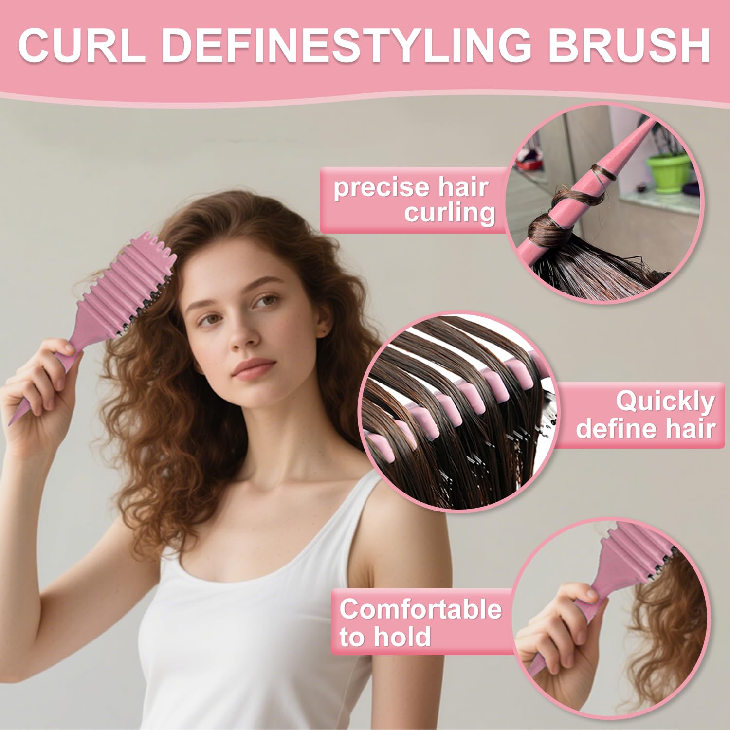 Diorsun cepillo pelo rizado mango ergonómico facilita peinado cómodo y control de rizos.