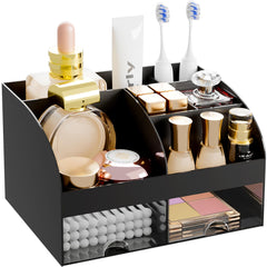 DIRZHX organizador de maquillaje con dos cajones negro, orden para el tocador.