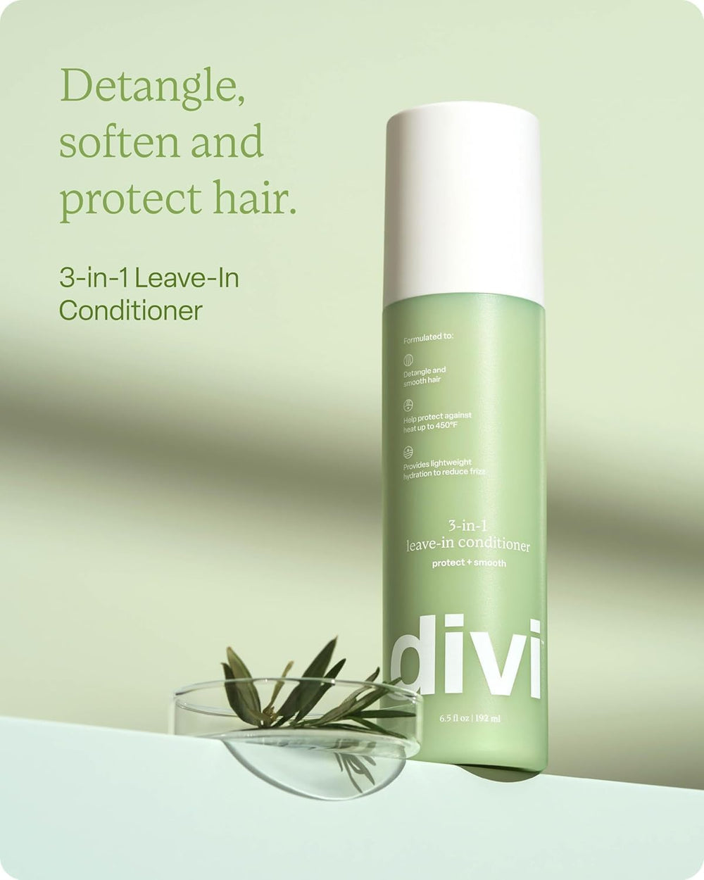 Divi 3-en-1 aplicación en cabello húmedo, distribución uniforme para peinado suave.