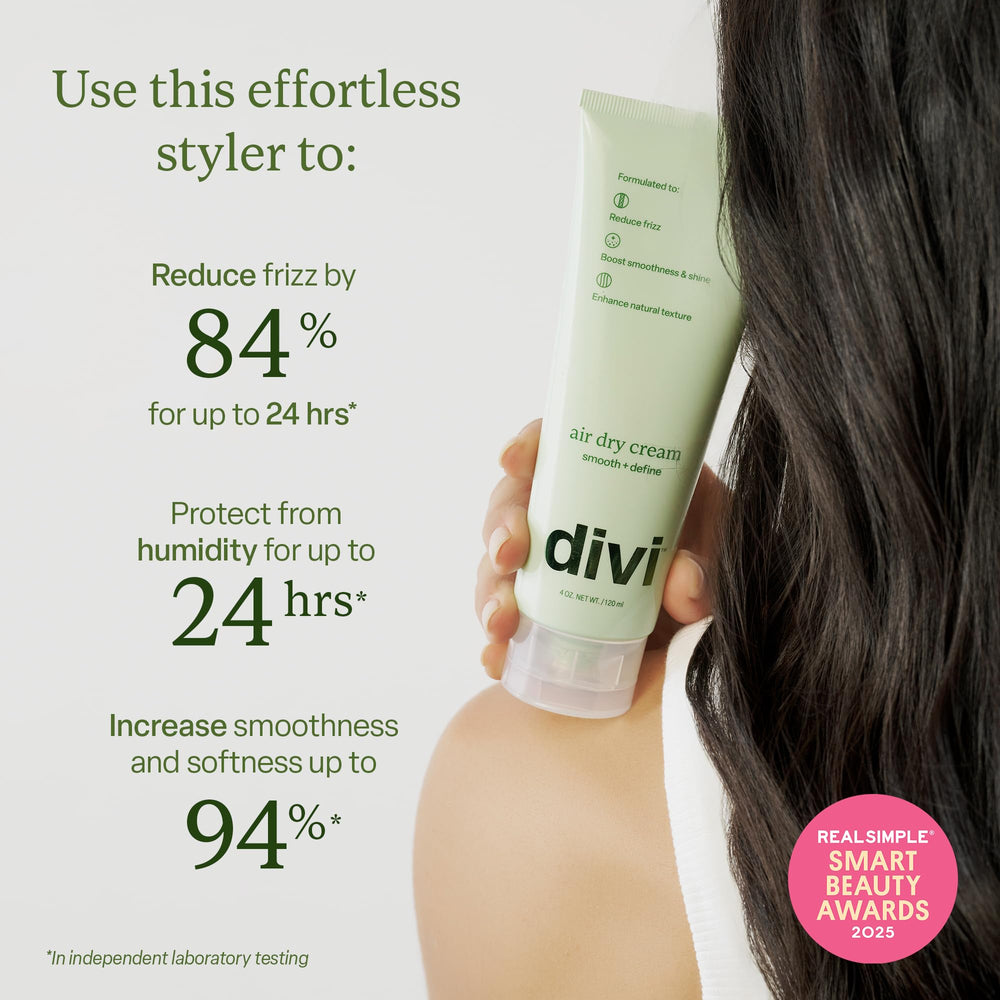 Divi Air Dry para pelo ondulado aporta brillo suave y control del frizz.