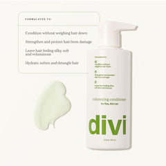 Divi champú con glucosamina y té verde, ingredientes visibles, promueve limpieza profunda y balance capilar.