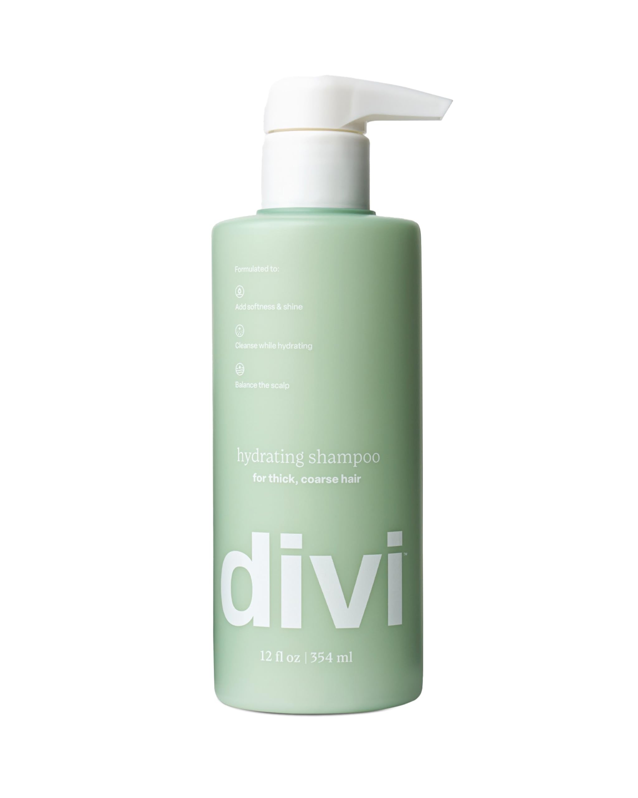 Divi Champú Hidratante: botella vertiendo producto para balance del cuero cabelludo.