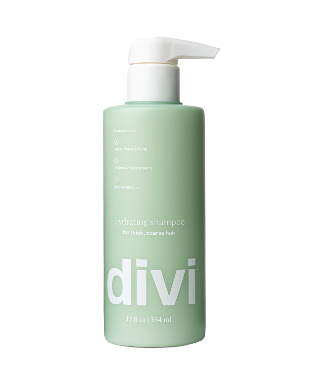 Divi Champú Hidratante: botella vertiendo producto para balance del cuero cabelludo.