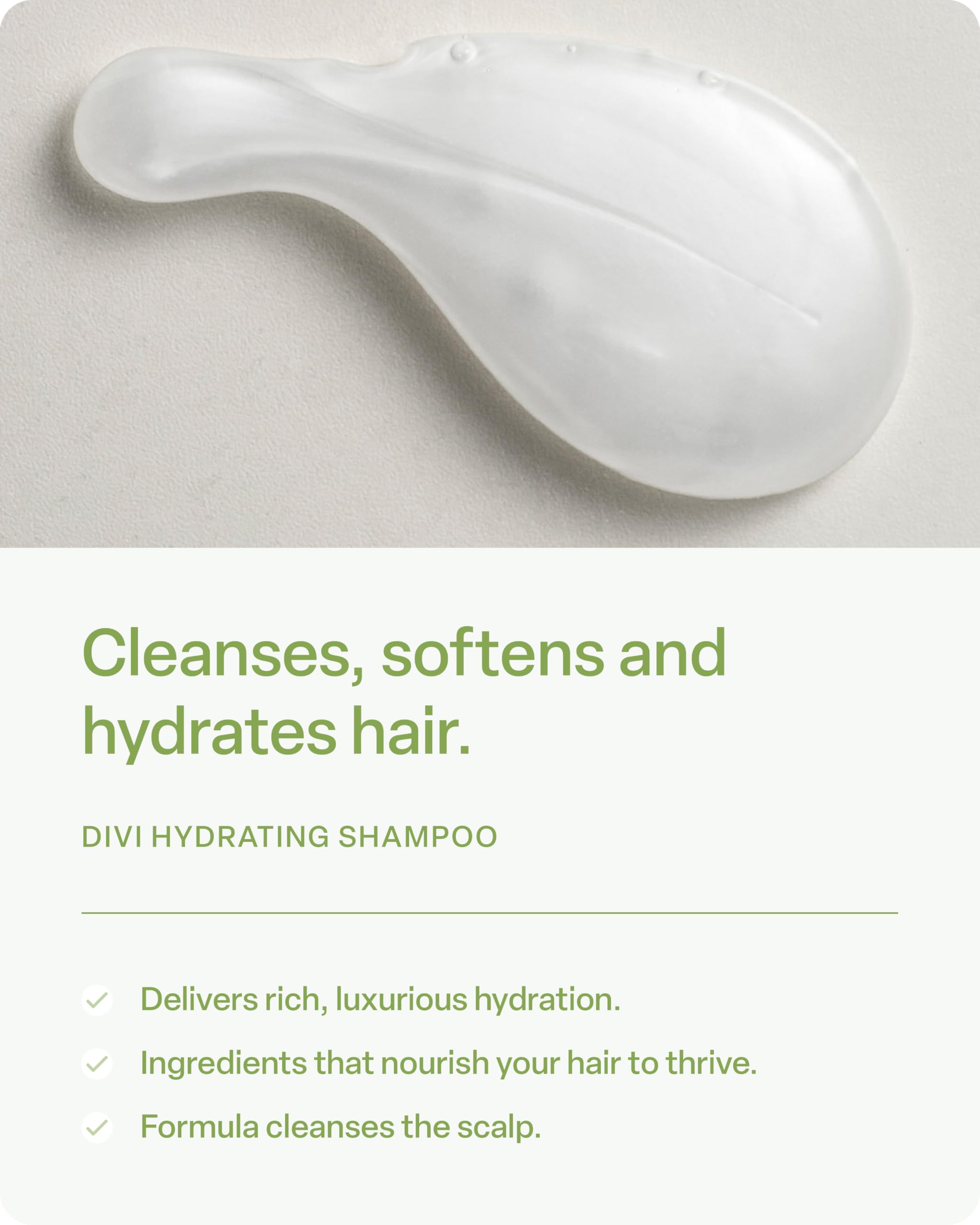 Divi Champú Hidratante: espuma cremosa que facilita un lavado suave.