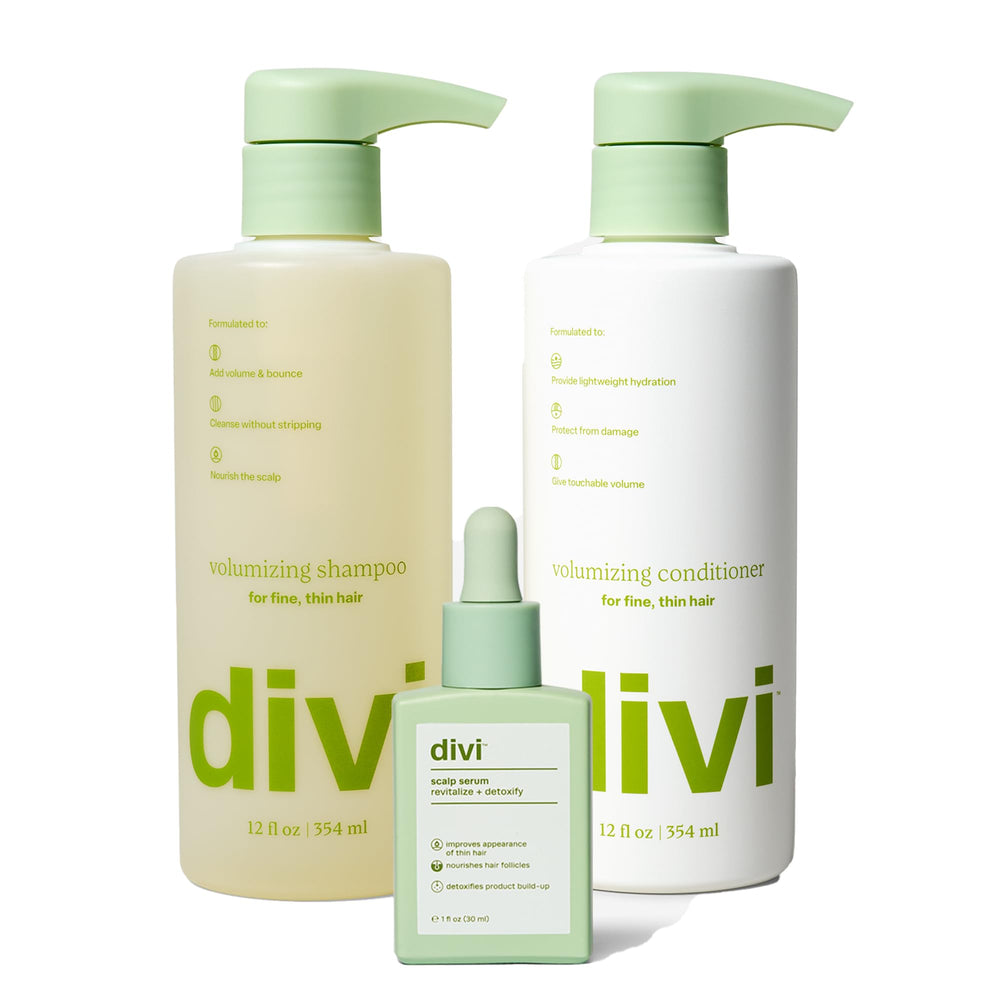 Divi champú voluminizador en botella, aporta cuerpo al cabello fino.