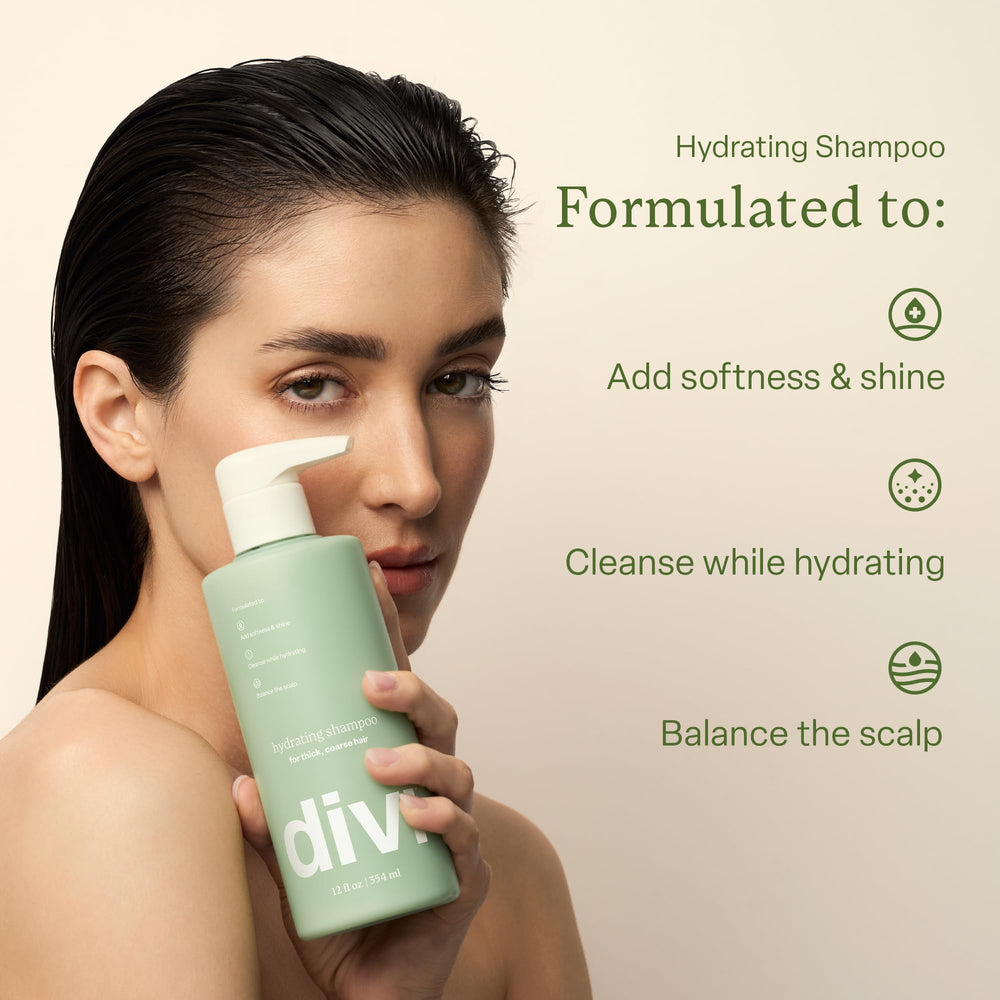 Divi acondicionador hidratante, botella, cabello suave y desenredado.