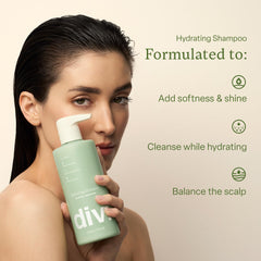 Divi acondicionador hidratante, botella, cabello suave y desenredado.