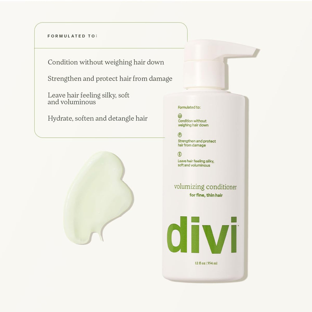 Divi conditionneur volumisant – application facile sur cheveux fins, résultat léger et soyeux.