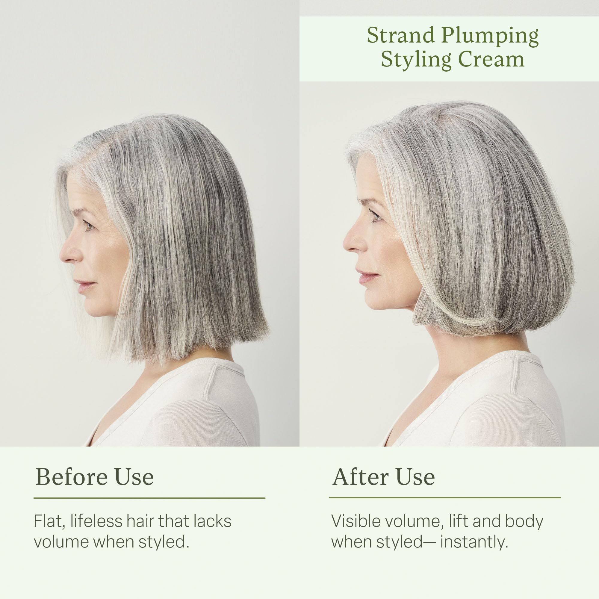 Divi Strand Crema de Peinado, muestra de acción doble para engrosar las hebras.