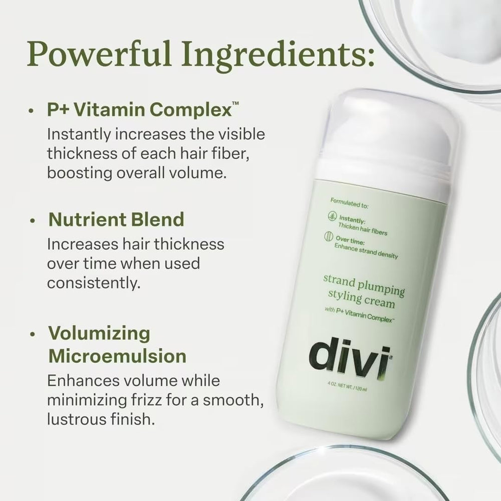 Divi Strand Crema de Peinado, cabello fino recibiendo tratamiento para mayor plenitud.