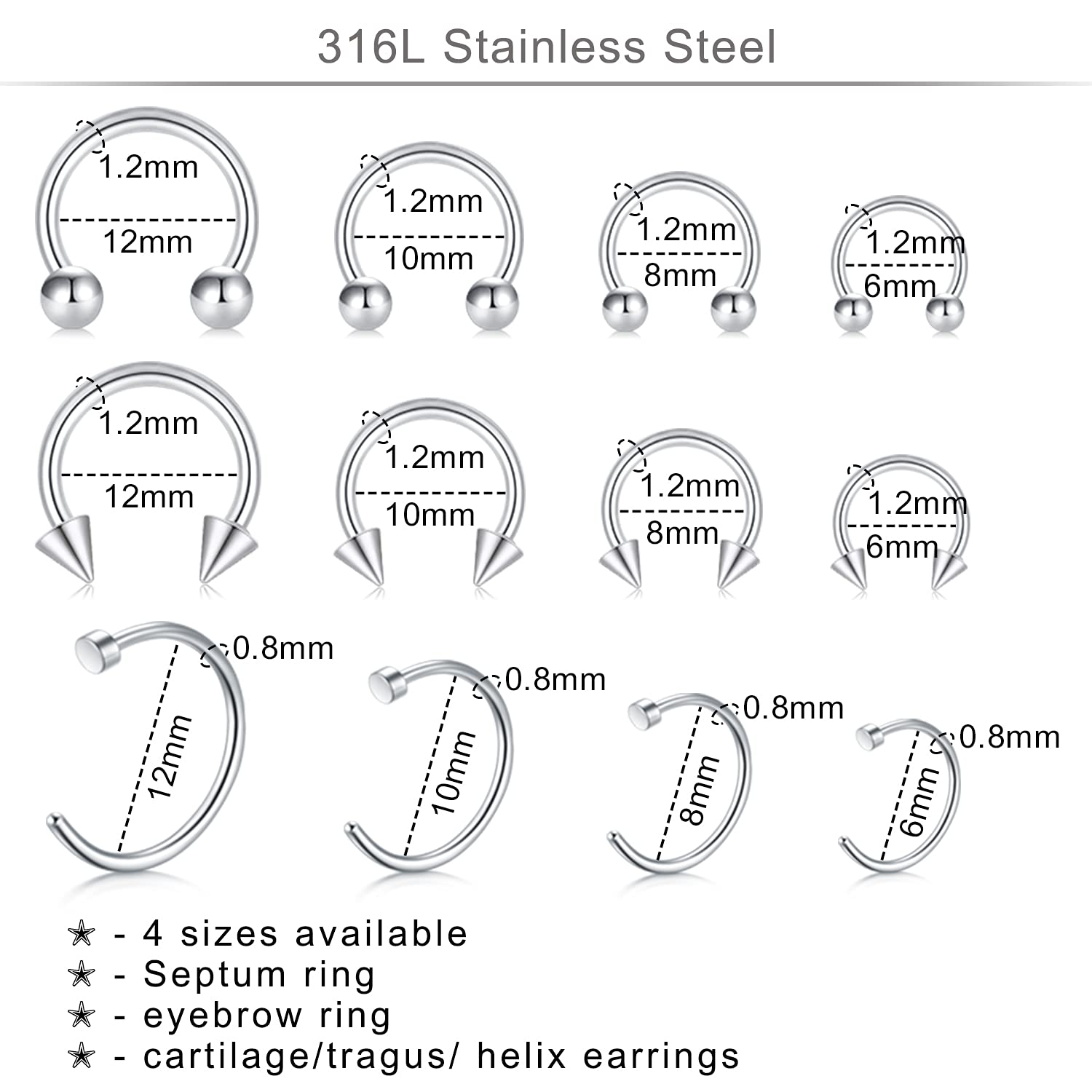Anillos nasales DJCIW de varios estilos para septum y nariz