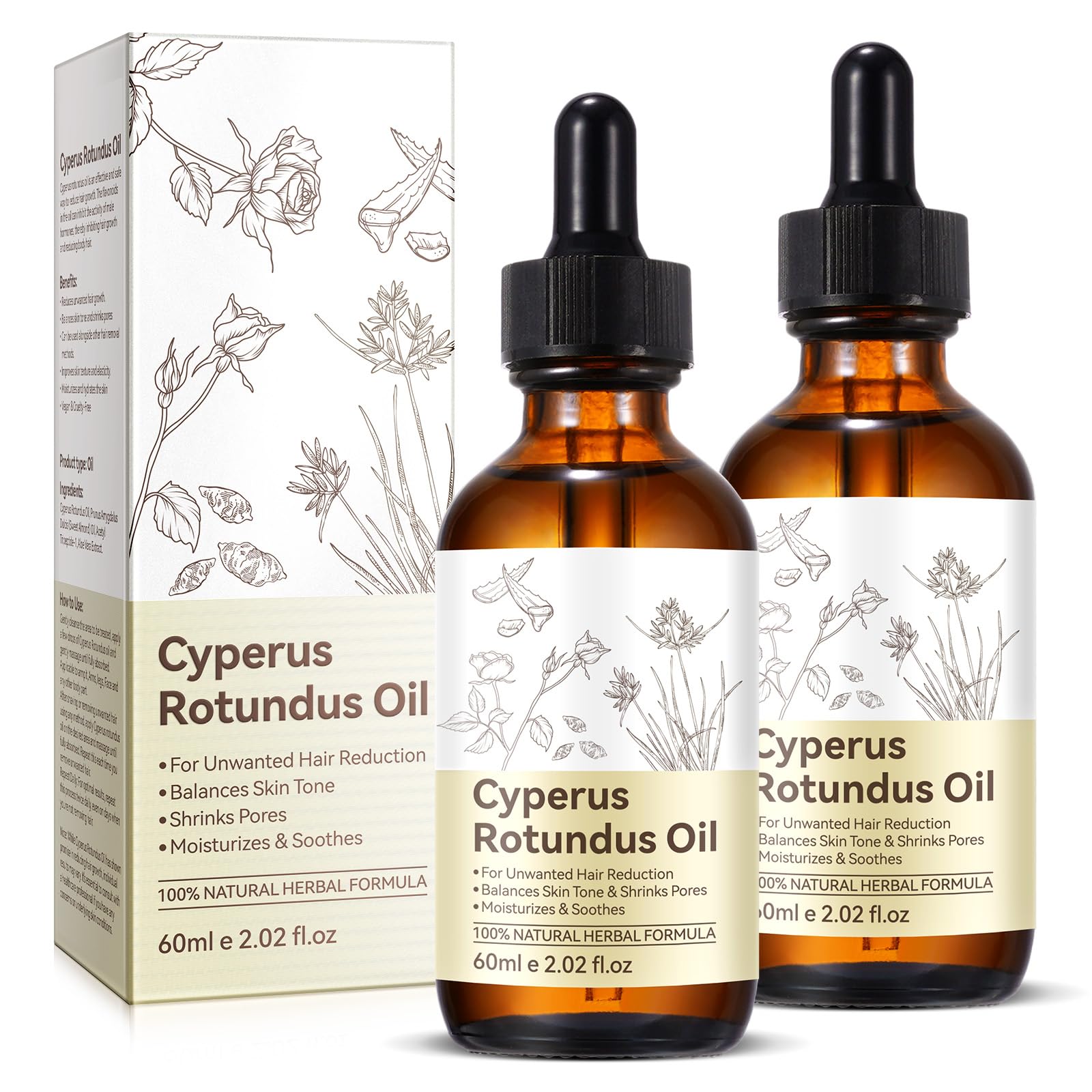 DLOMFVFQ: aceite cyperus-rotundus en botella; presentación de dos botellas para cuidado diario