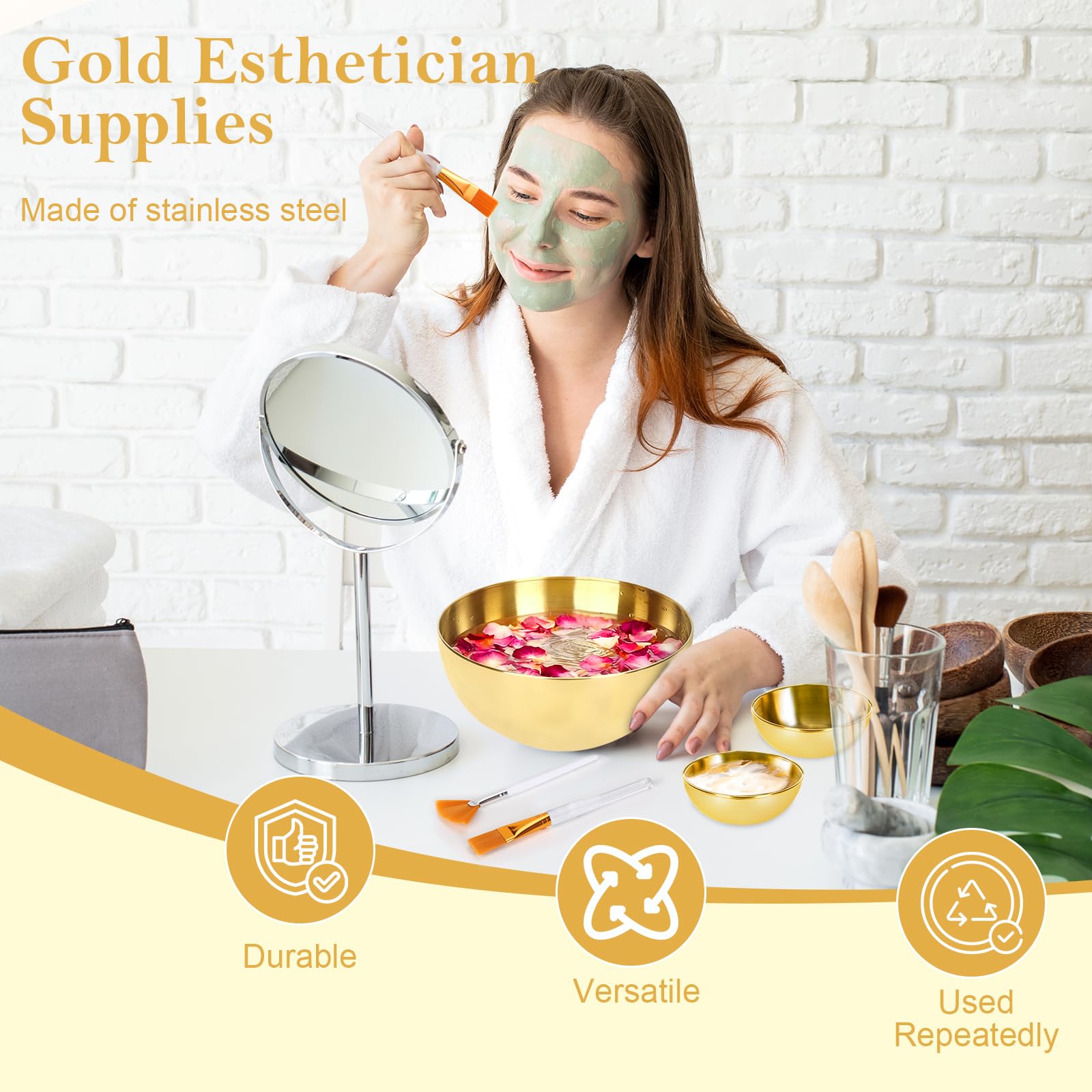 DLUGOPIS: brochas planas doradas para aplicar productos faciales con precisión