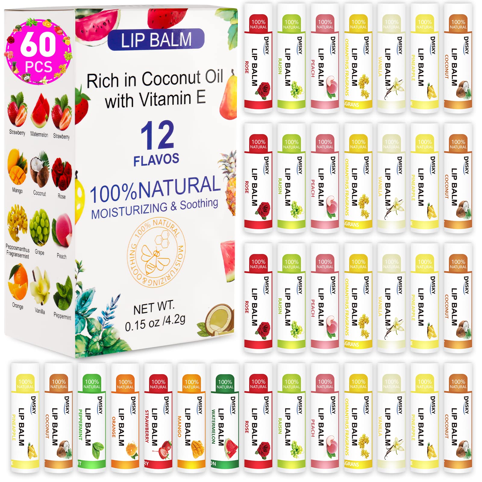 Bálsamo labial Dmsky con 12 sabores para hidratación diaria