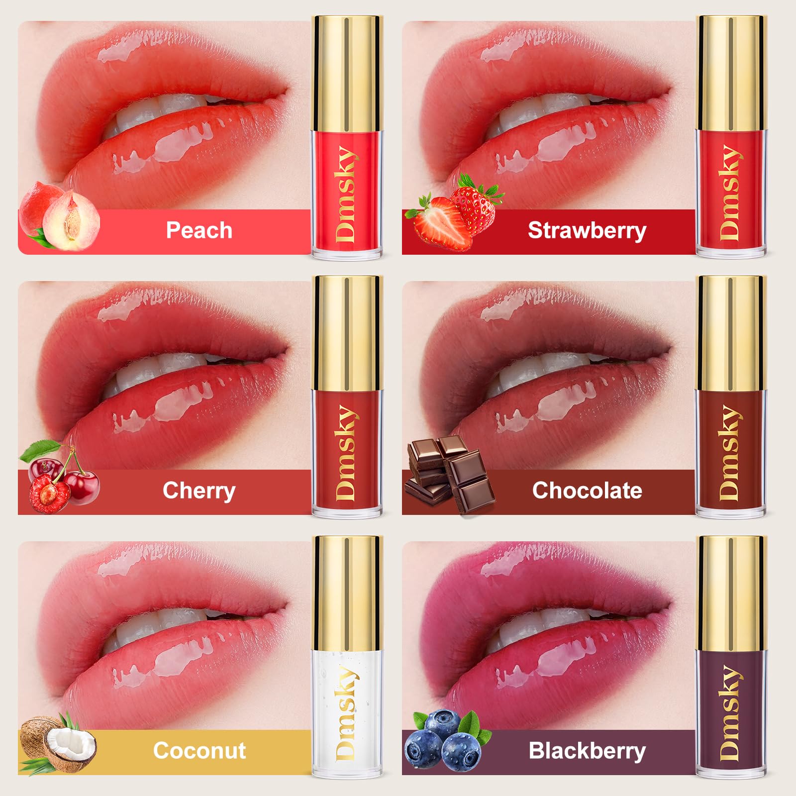Brillo labial Dmsky suave al aplicar para acabado natural.