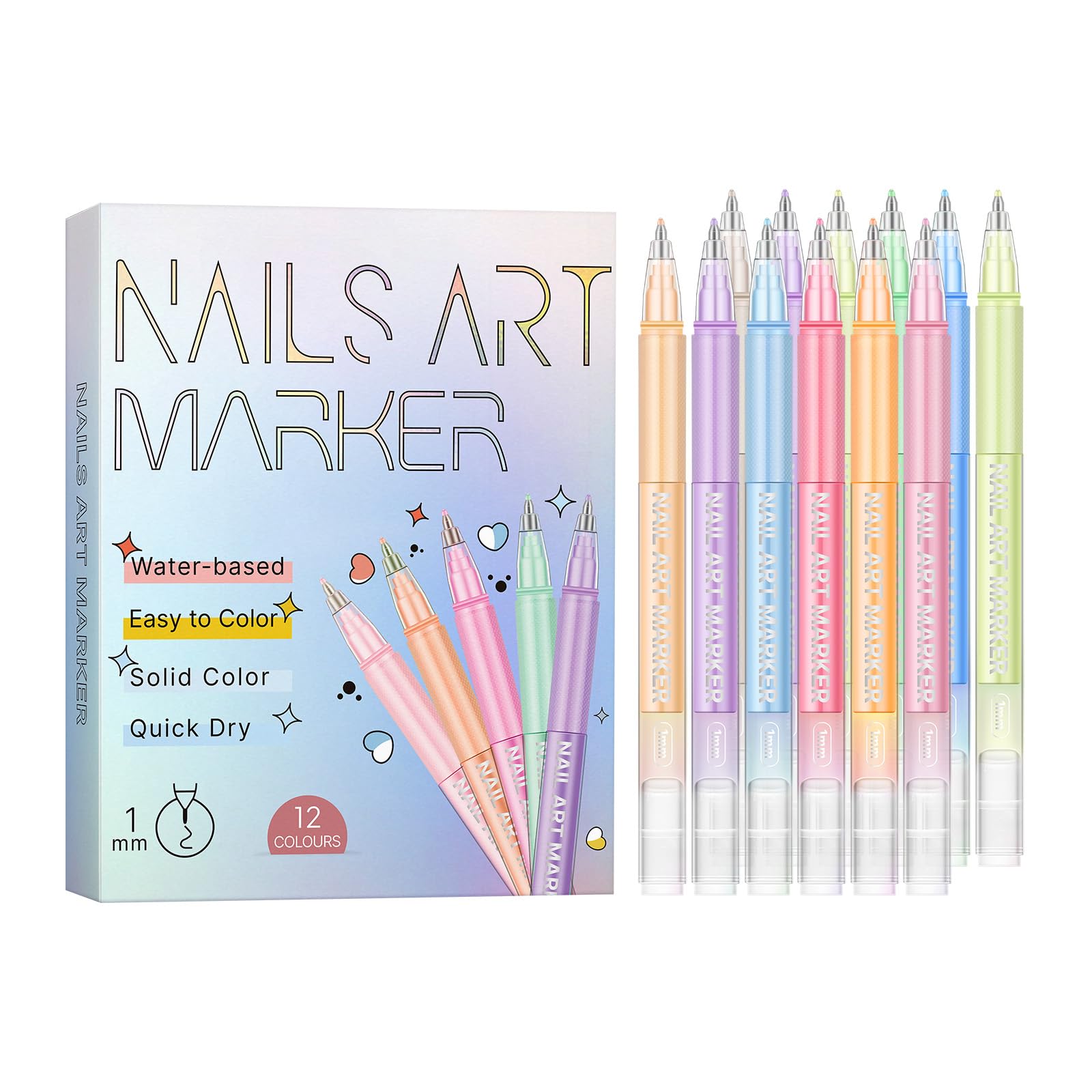 DOAIBAKS bolígrafos para arte de uñas con 12 colores vibrantes para diseños creativos