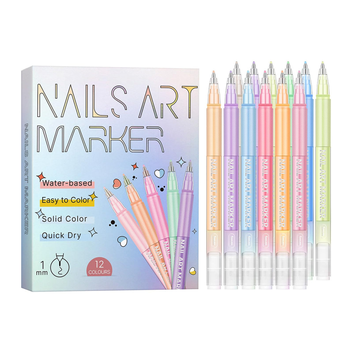DOAIBAKS bolígrafos para arte de uñas con 12 colores vibrantes para diseños creativos