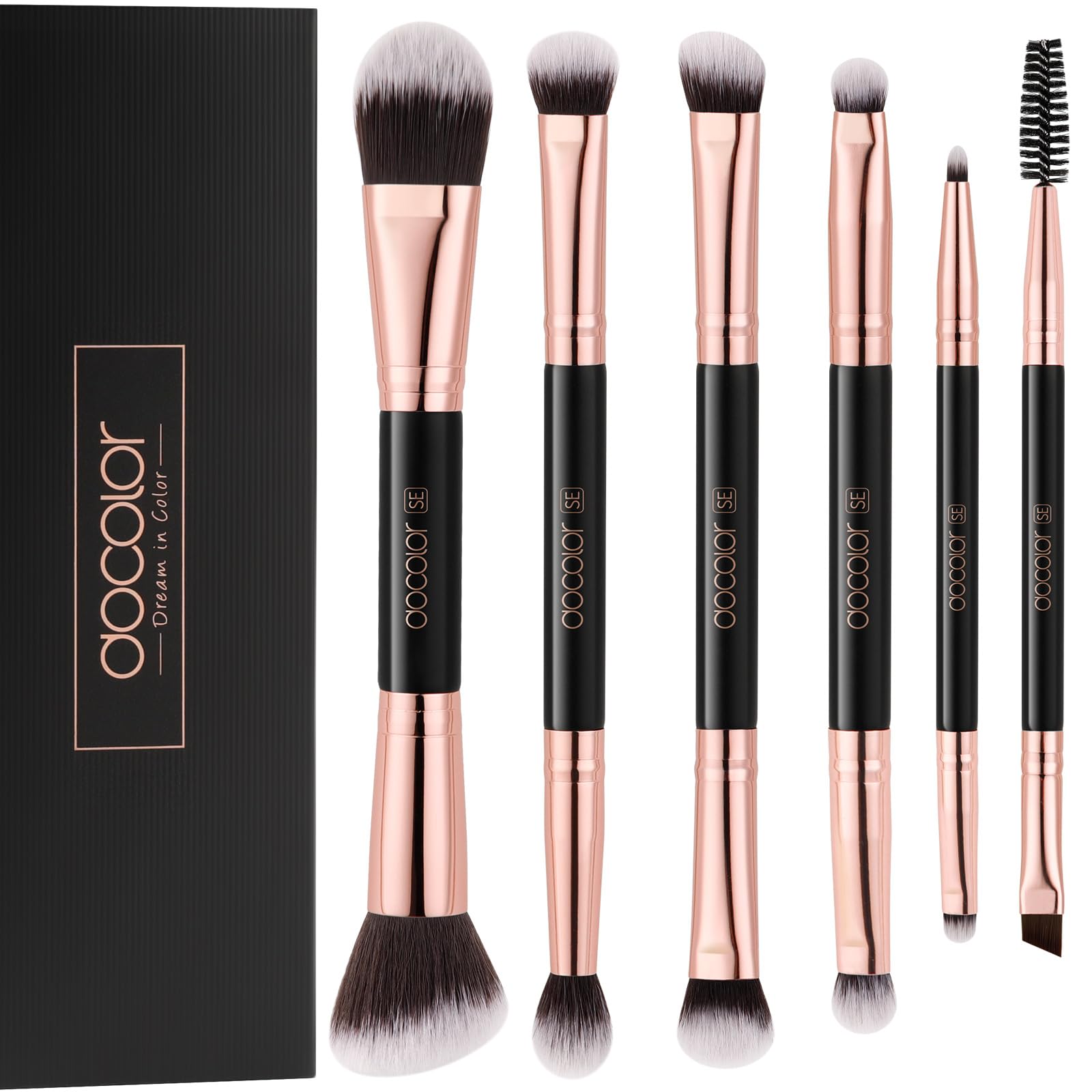 Brochas dobles de Docolor para sombras de ojos, ofrecen mezcla suave y acabado pulido.