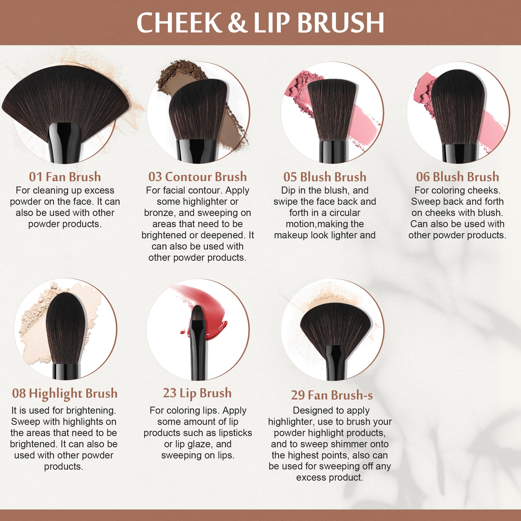 Brochas para base y rostro de Docolor Obsidiana