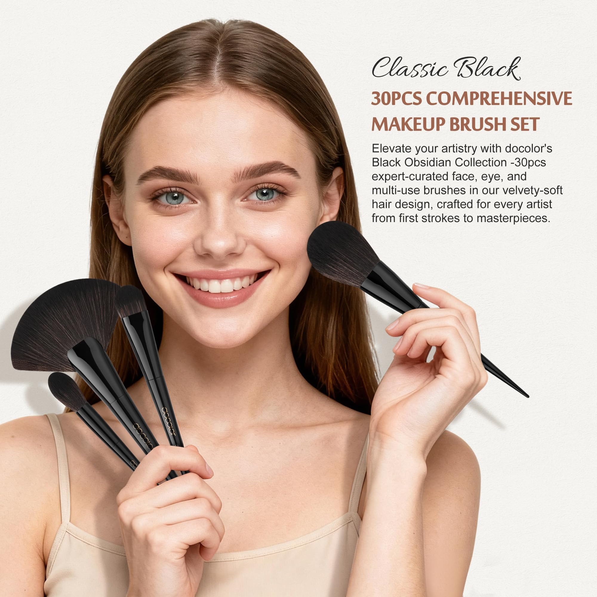 Docolor Obsidiana: caja abierta mostrando set de 30 brochas