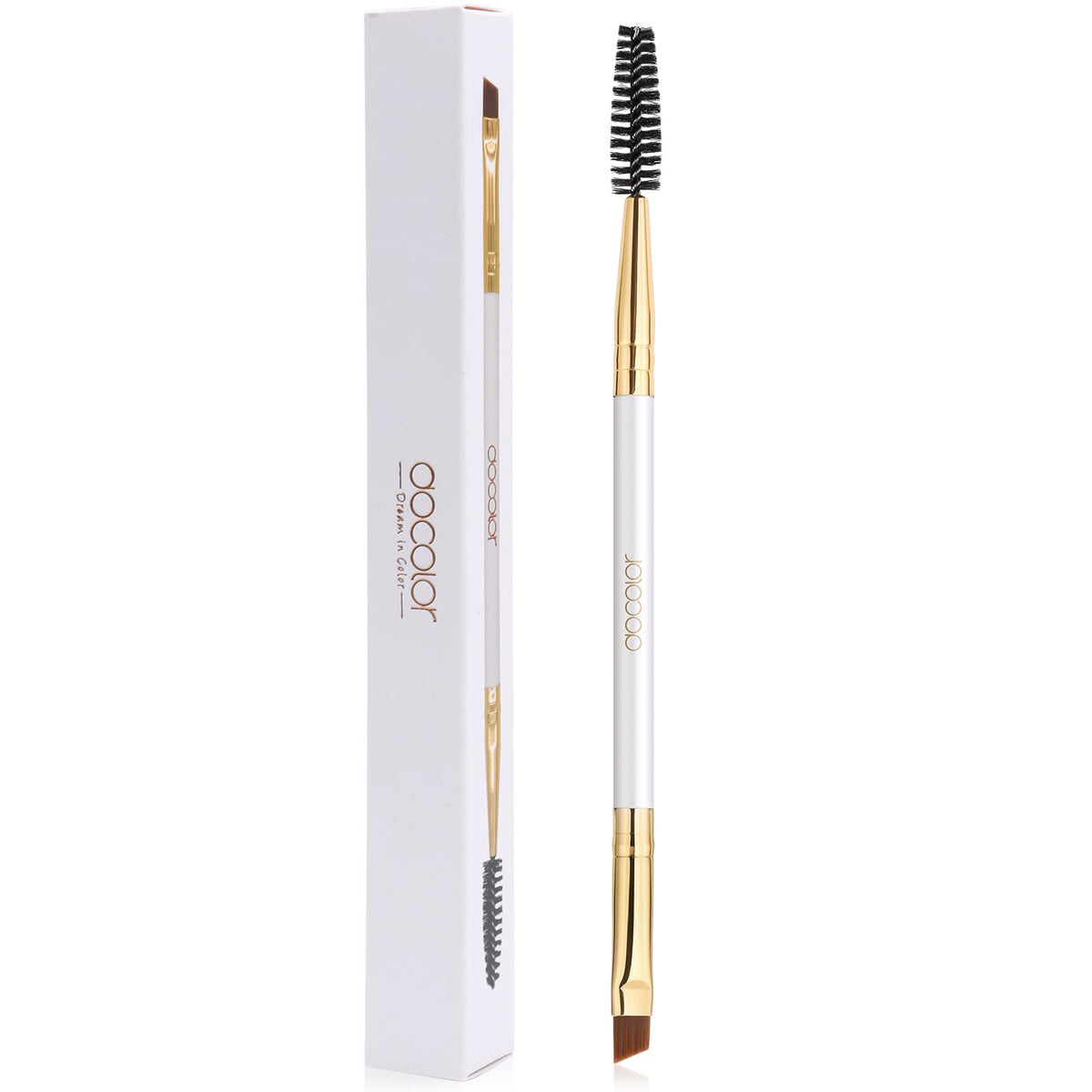 Docolor cepillo para cejas en caja blanca, listo para viaje y uso higiénico