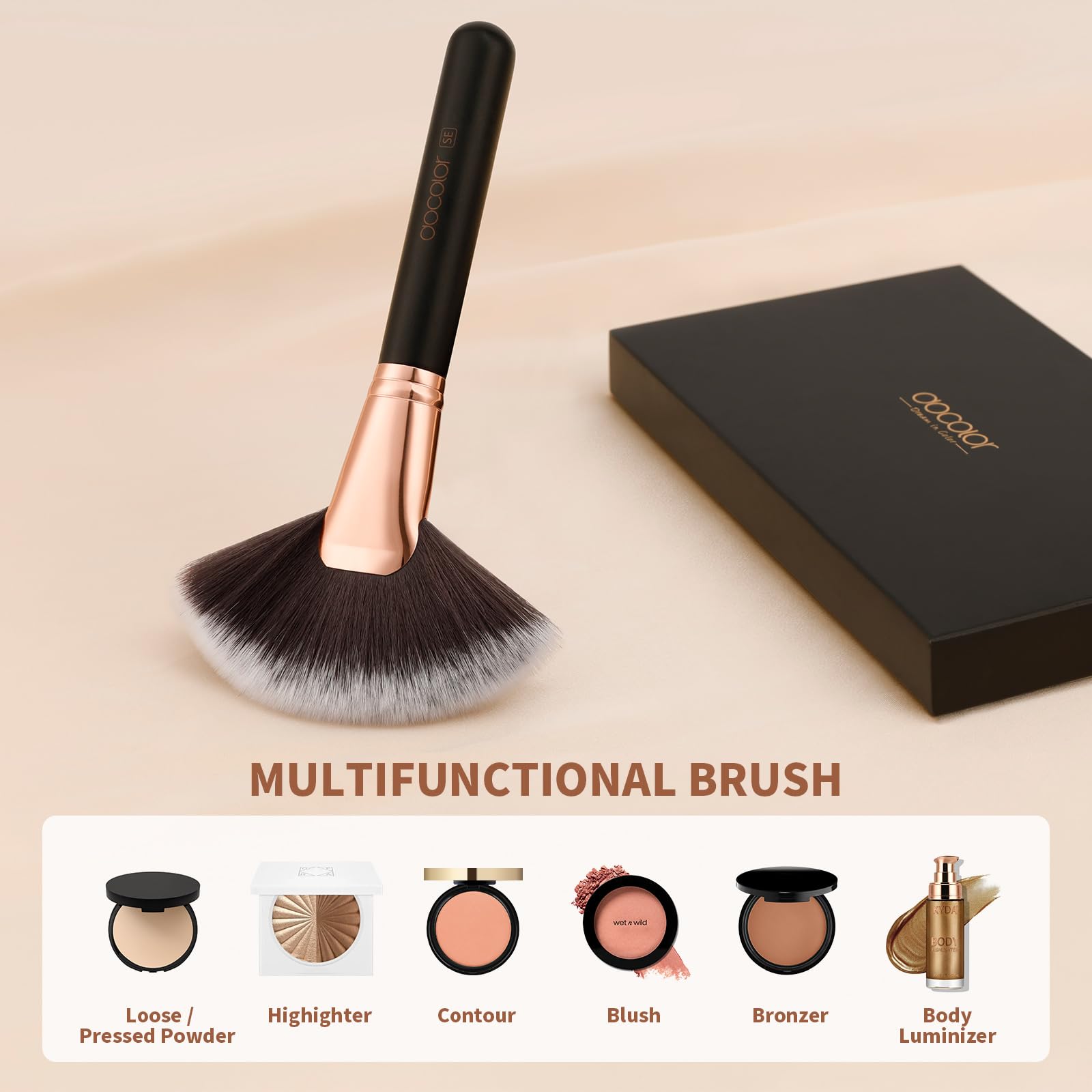 Pincel abanico profesional docolor, ideal para uso en salón