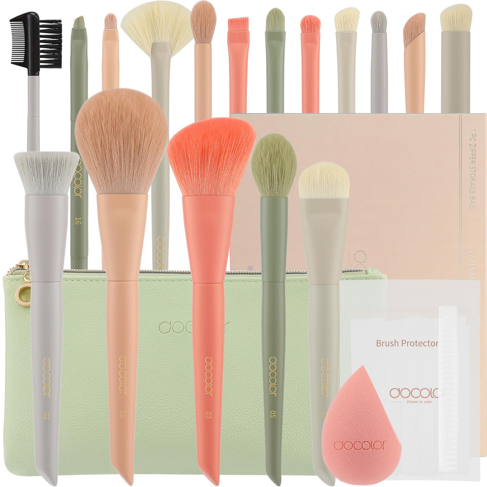 Pinceles Docolor para maquillaje 17+2, conjunto completo para resultados profesionales.