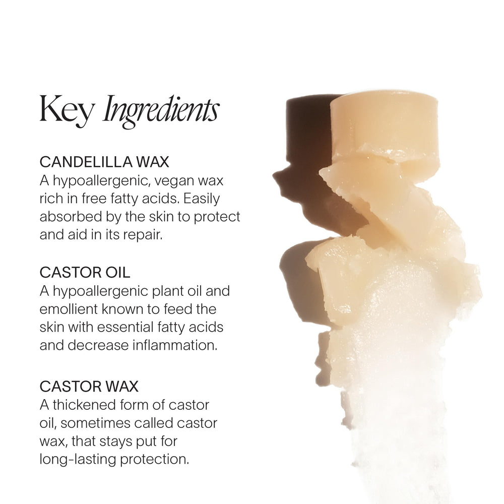 Close-up of applicator applying lip balm to very dry lips.