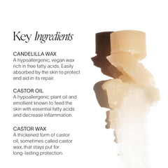 Close-up of applicator applying lip balm to very dry lips.