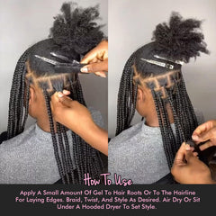 Dolahair Edge Control on edges demonstrating tamed flyaways and sleek look.