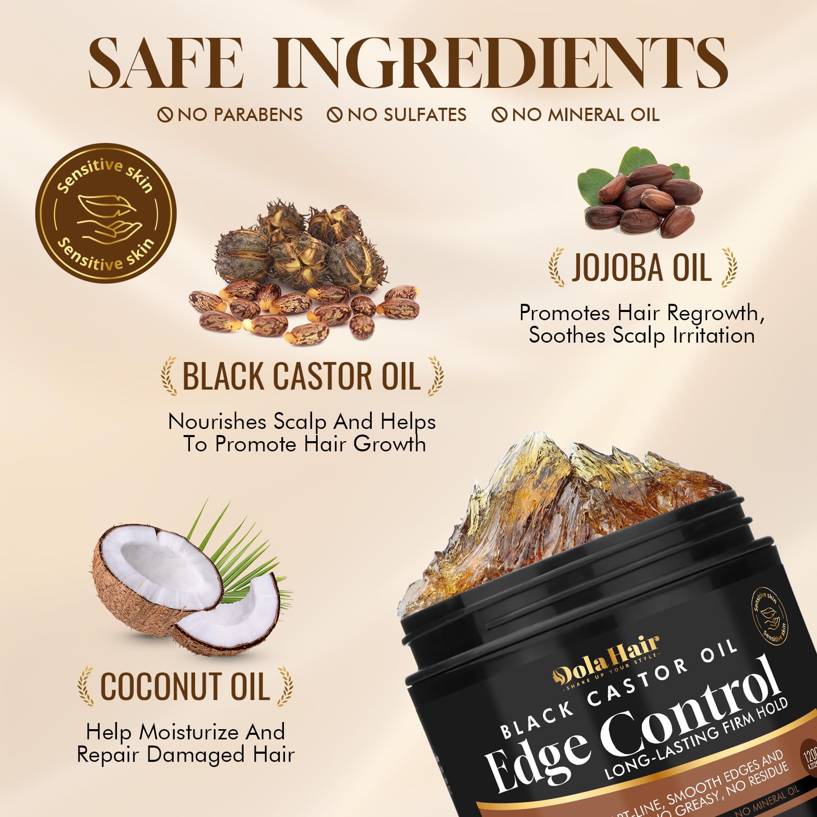 Dolahair Edge Control shows non-greasy formula with no flaking.