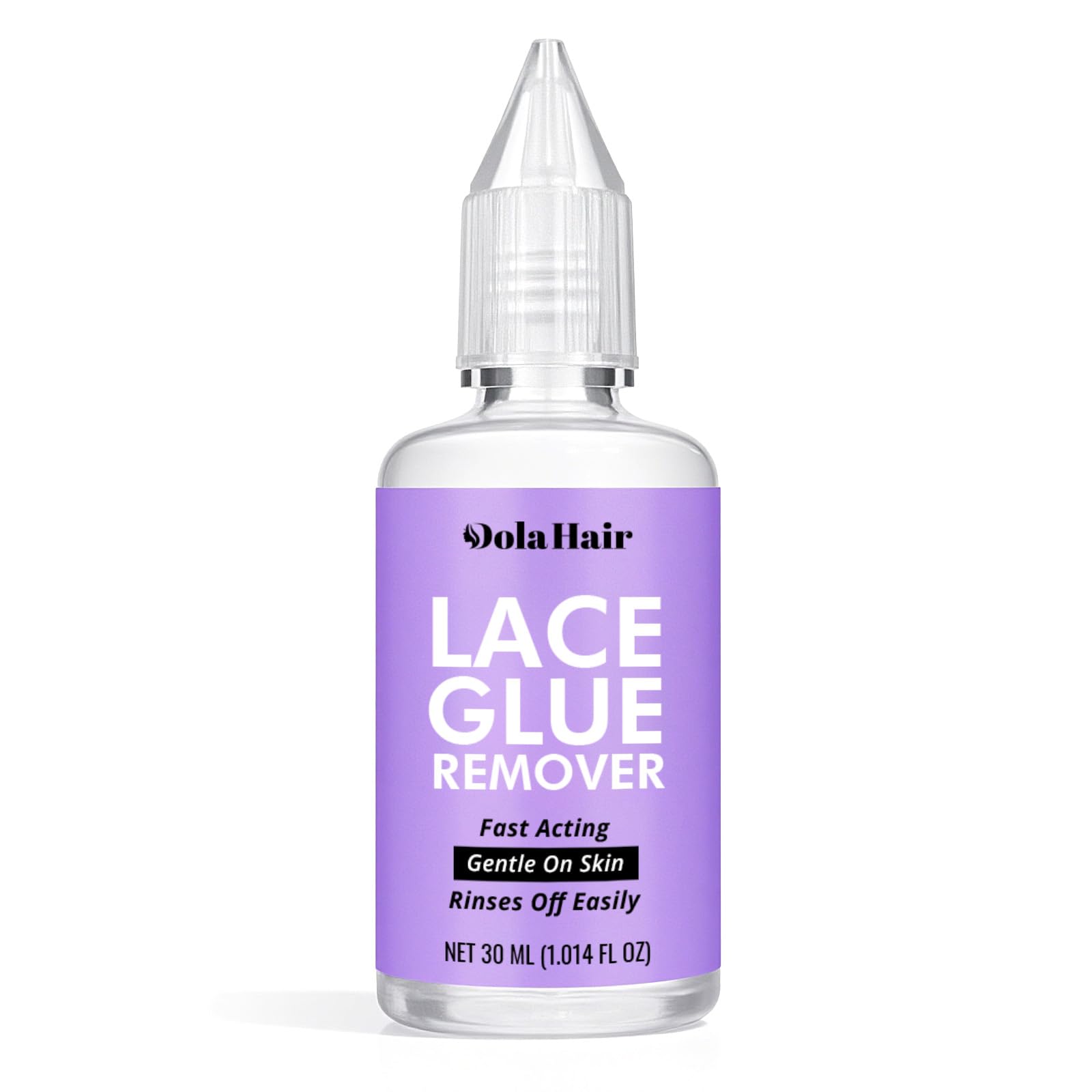 Dolahair remover de adhesivo para encaje, botella en primer plano, uso suave.