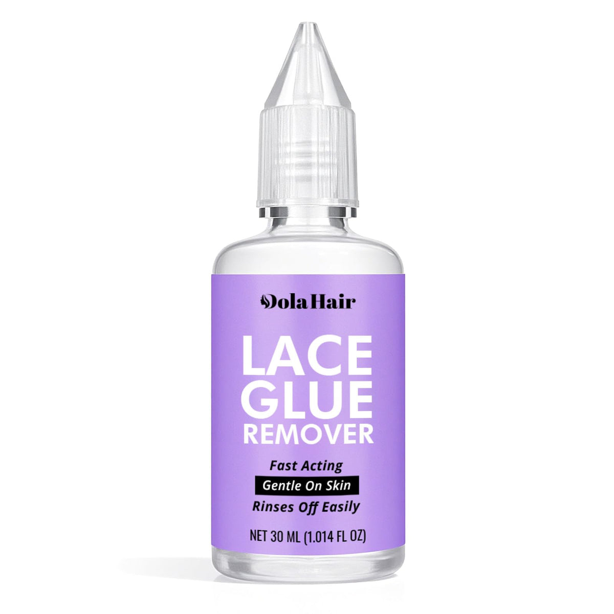 Dolahair remover de adhesivo para encaje, botella en primer plano, uso suave.