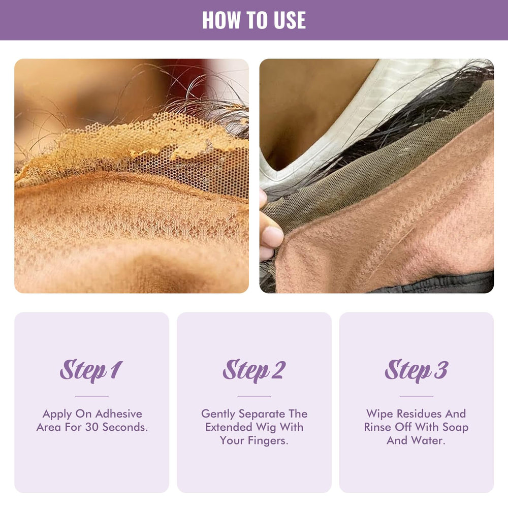 Dolahair elimina residuo de adhesivo para una limpieza rápida.