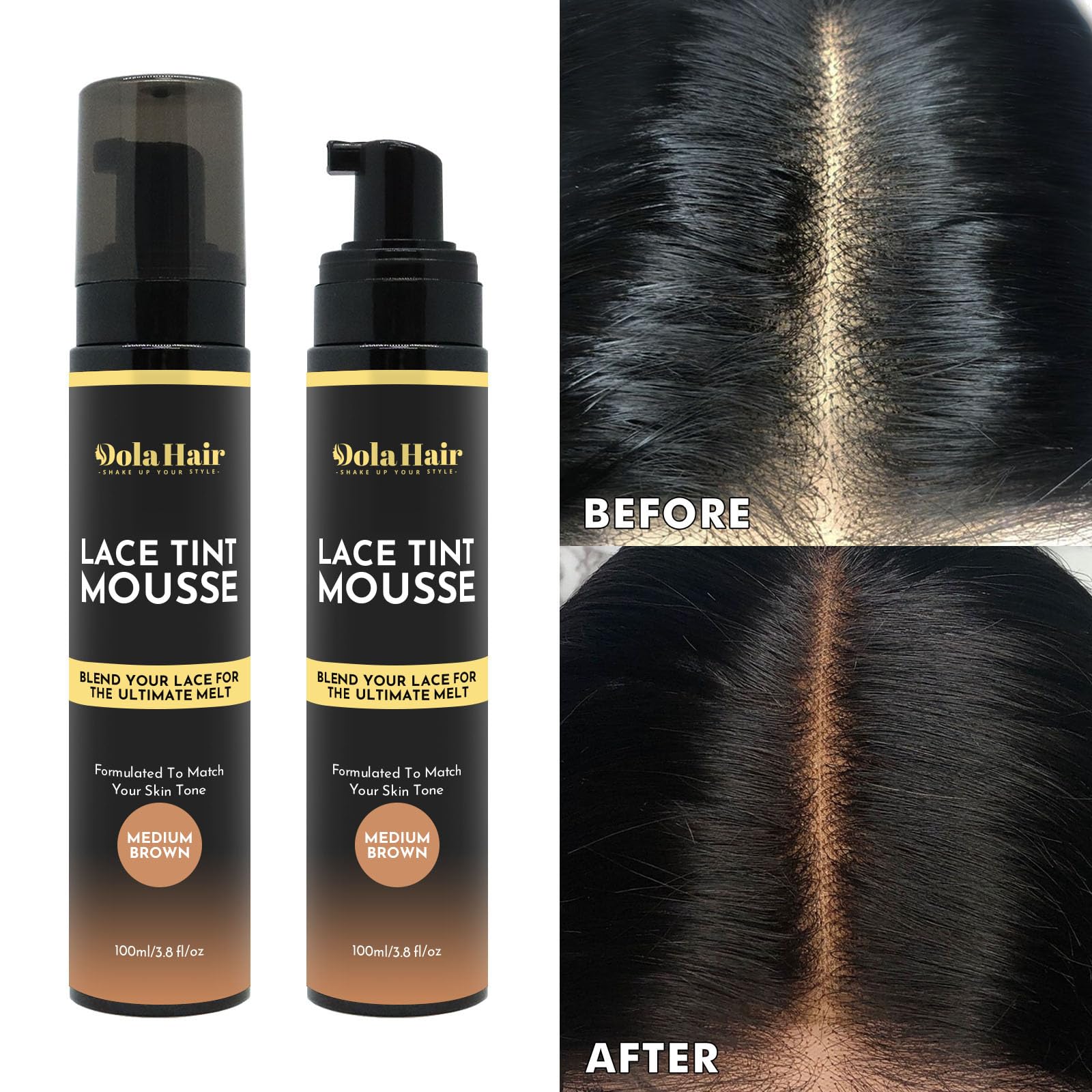 Dolahair tinte para encaje marrón oscuro para fundirse con la piel.
