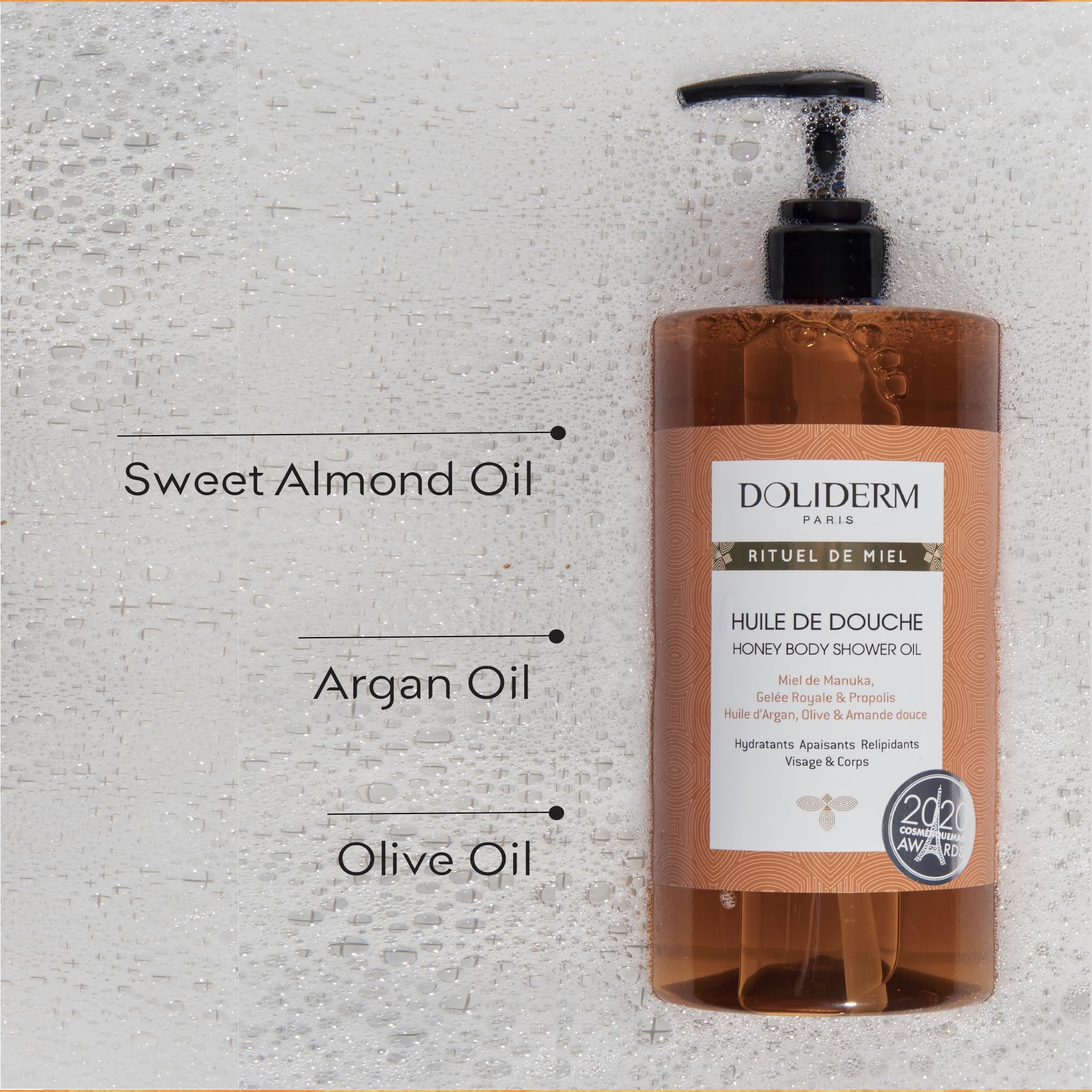 Doliderm Rituel de Miel: aplicación en ducha muestra una experiencia sensorial.
