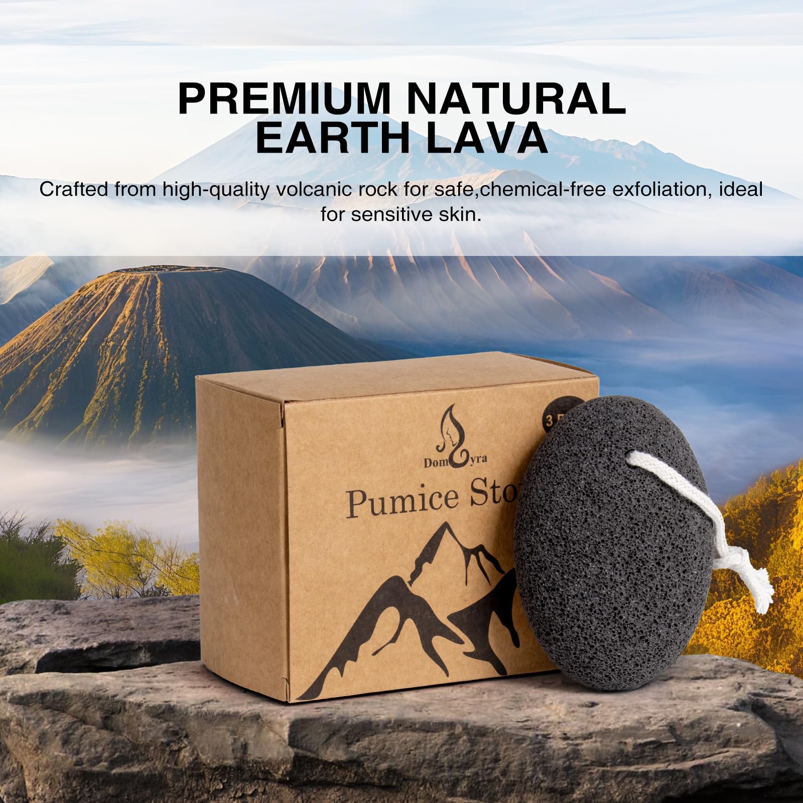 DOMLYRA piedra volcánica natural, exfoliación suave de piel muerta.