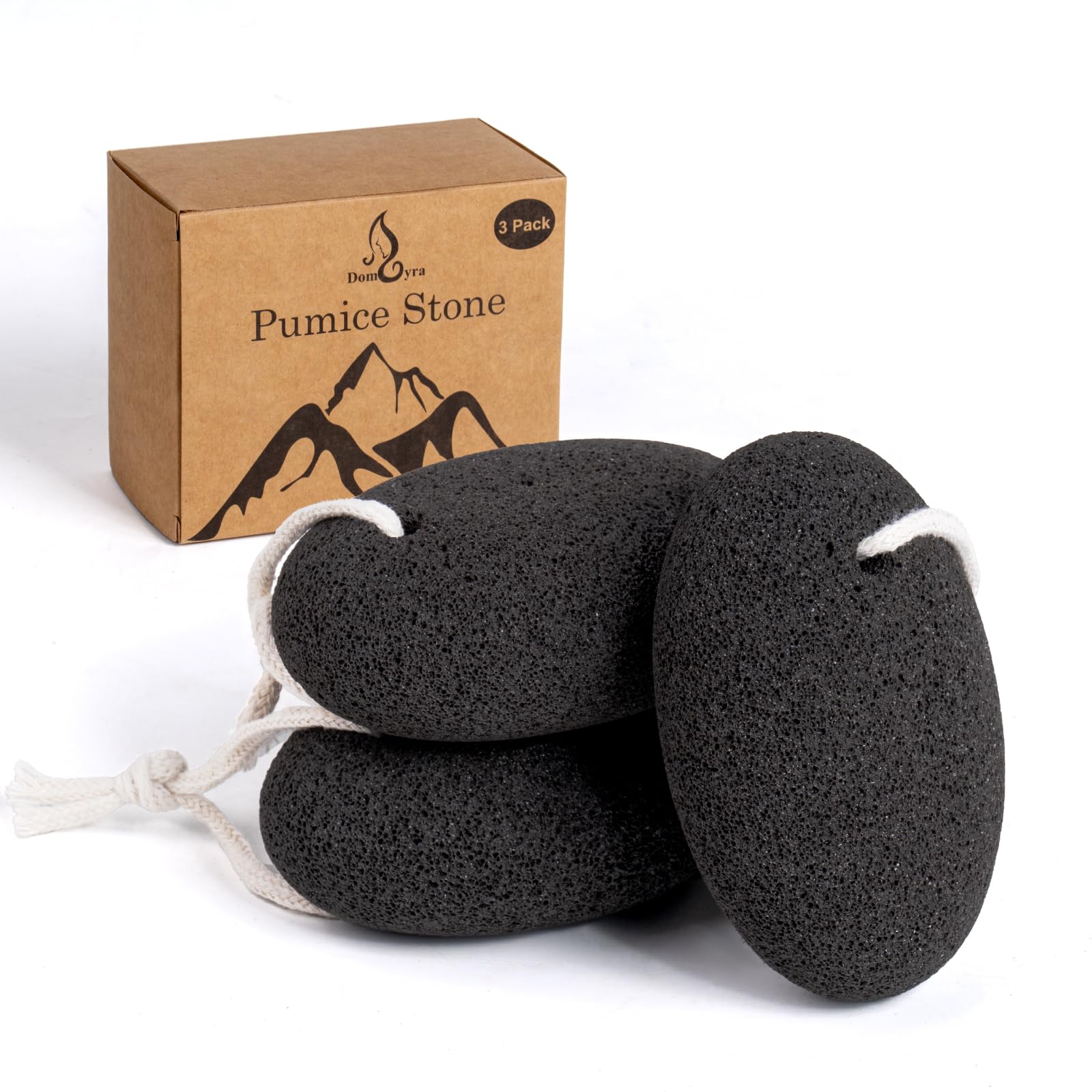 DOMLYRA piedra volcánica natural, conjunto de tres piezas con agarre ergonómico para exfoliar callos.
