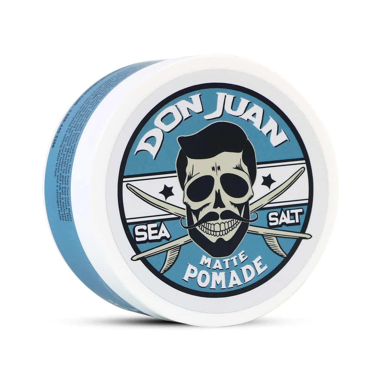 Don Juan pomada con sal marina, enfoque en empaque compacto para viaje.
