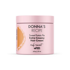 Donna's Recipe por Tabitha Brown crema para el cabello Pie de Camote, envase visible, ideal para definicion suave
