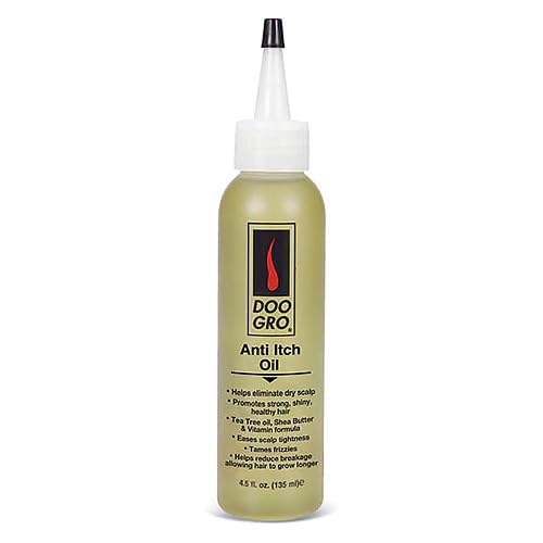 Doo Gro Aceite de Crecimiento Anticomezón, vista superior de la botella, calma la comezón
