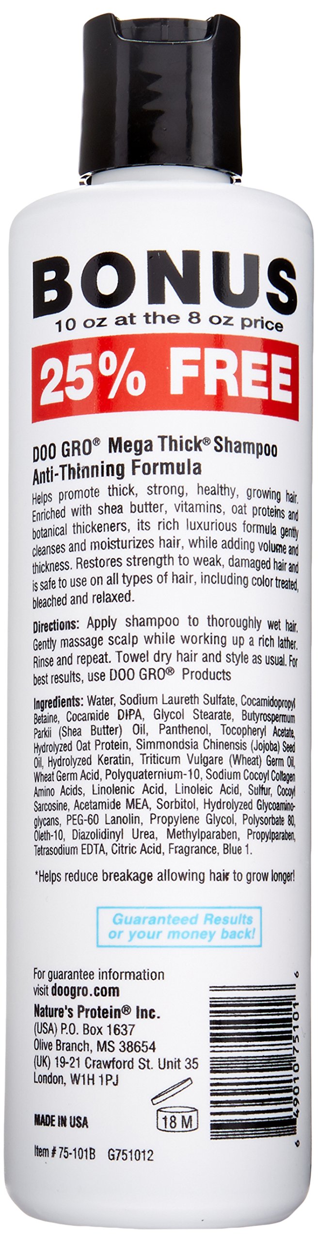 Doo Gro Champú Mega Engrosador, aplicación, nutre con manteca de karité para cabello débil.