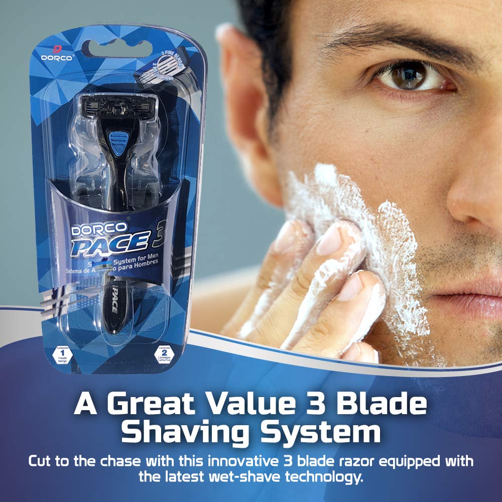 Dorco Pace 3 angled blade platform reduces resistance and debris buildup.