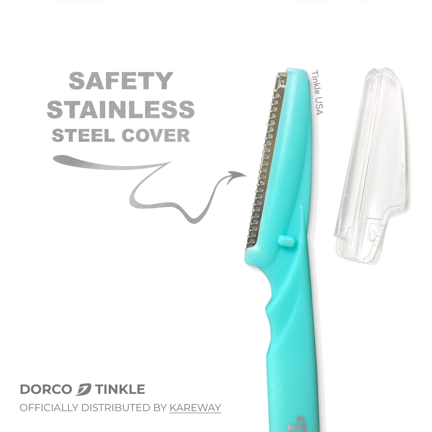 DORCO Tinkle Dermaplaning Tool en la cara para exfoliación suave.