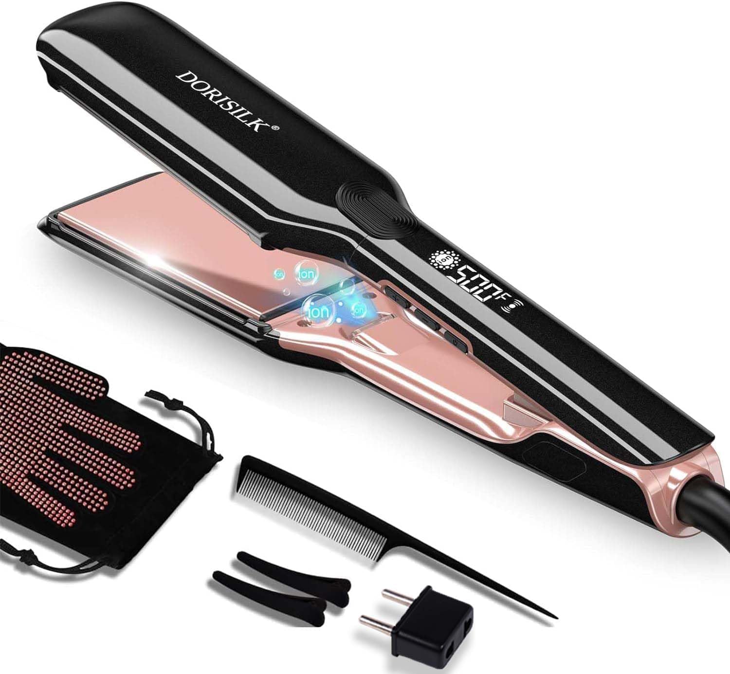 Dorisilk plancha cerámica con placas anchas para alisar rápidamente el cabello