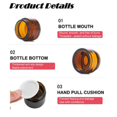 Doromy frascos ámbar 5ml, diámetro aproximado 3,5 cm para muestras cosméticas.