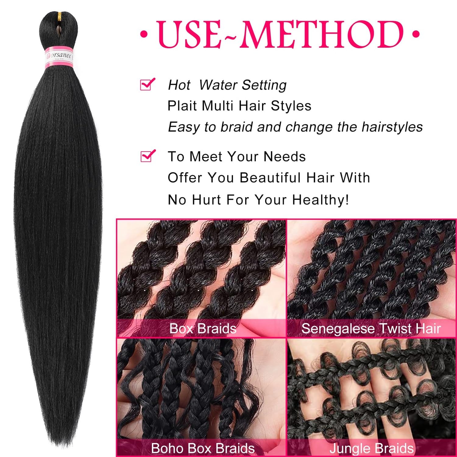 Dorsanee cabello para trenzas ligero y cómodo de usar a diario.