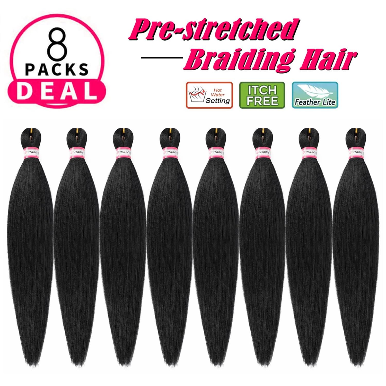 Dorsanee cabello para trenzas preestirado 20 pulgadas, textura suave Yaki.